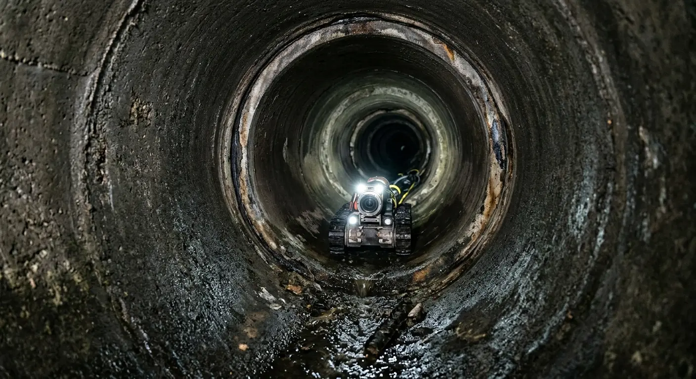 Robotic sewer camera inspecting pipe interior for Drain Snake Service in Dexter