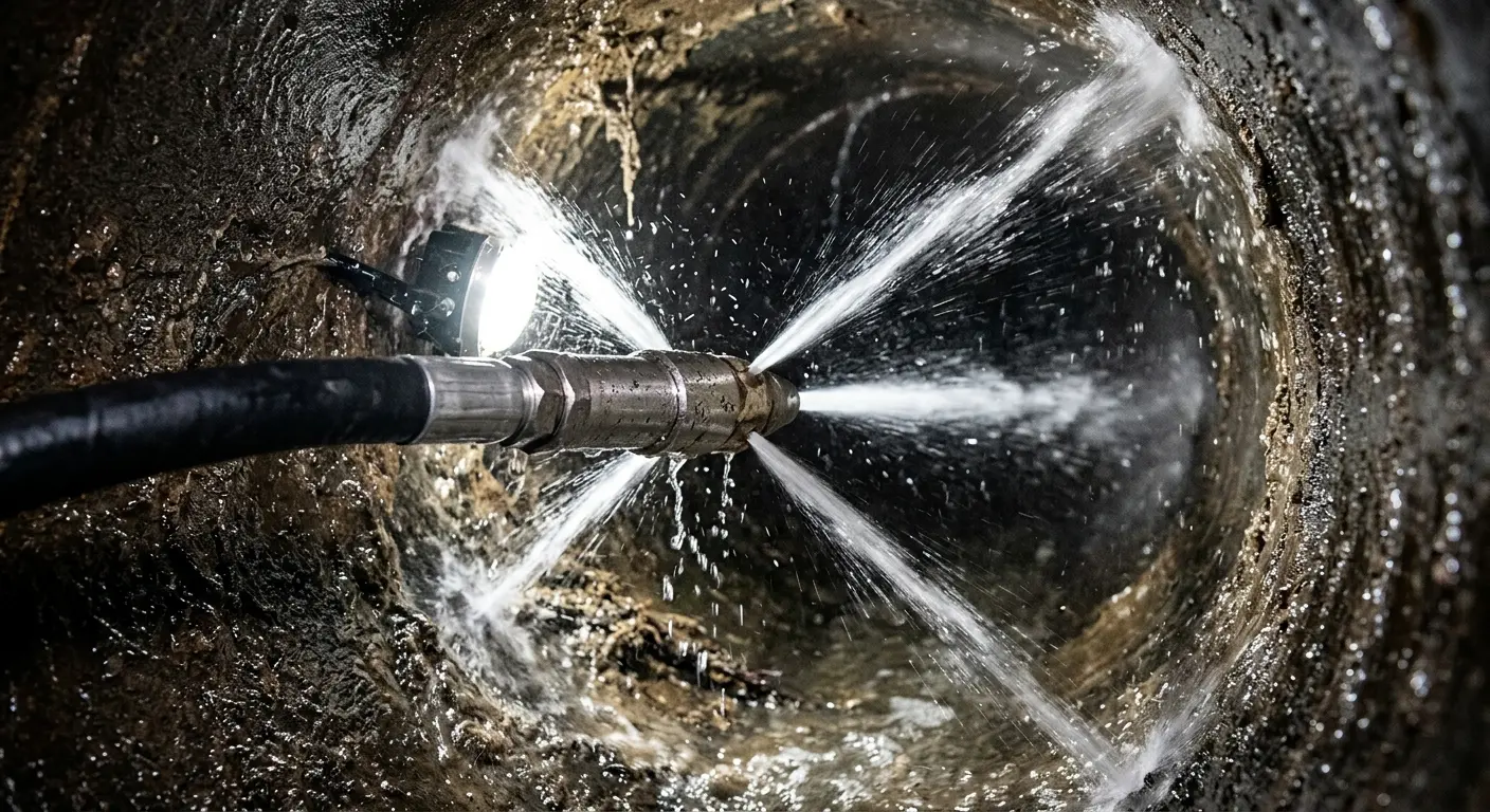 High-pressure hydro jetting nozzle cleaning sewer pipe for Storm Drain Cleaning in Dexter
